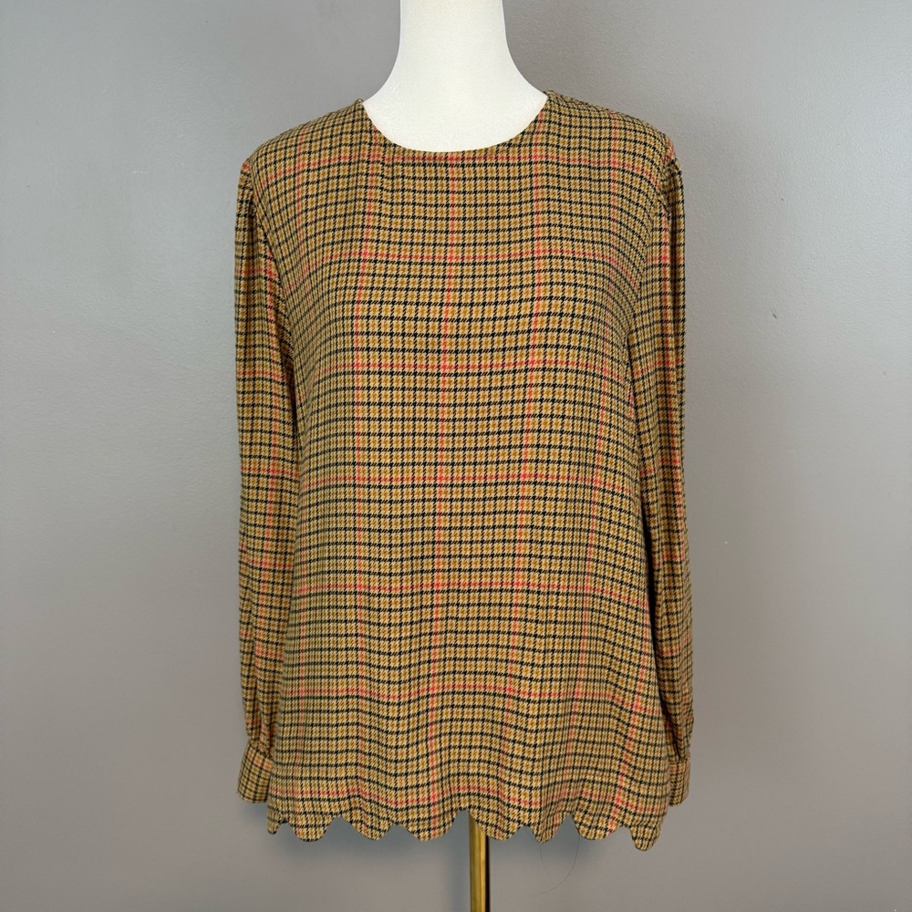 St. John’s Bay Scallop Hem Plaid Blouse | Size Large | Fall Preppy Classic